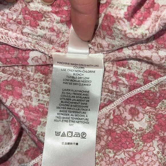 Urban Outfitters Women's Floral Blouse Mesh Sleeve Top Pleated Pink Rose Small - Picture 12 of 13